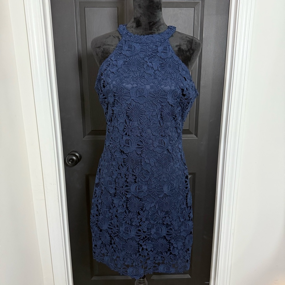 Lulu's Midnight Blue Lace Mini Dress